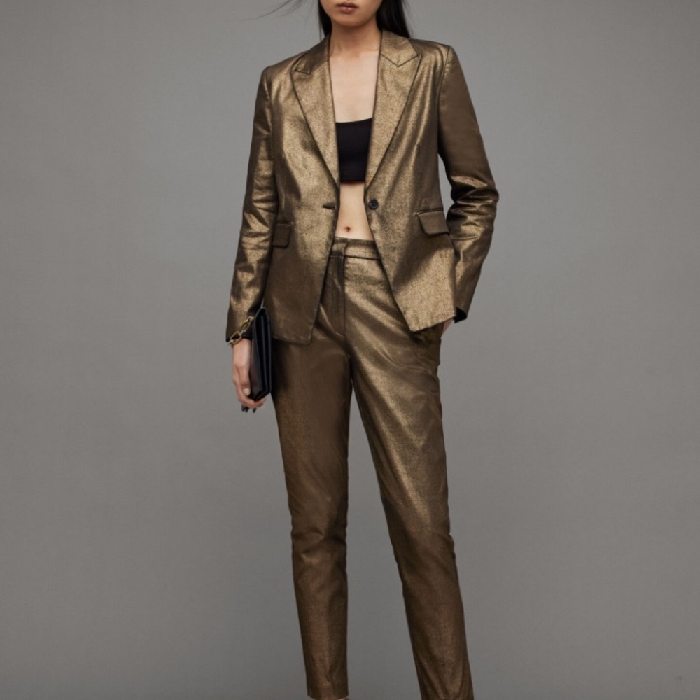 All Saints Retro Shimmer Gold Blazer Jacket